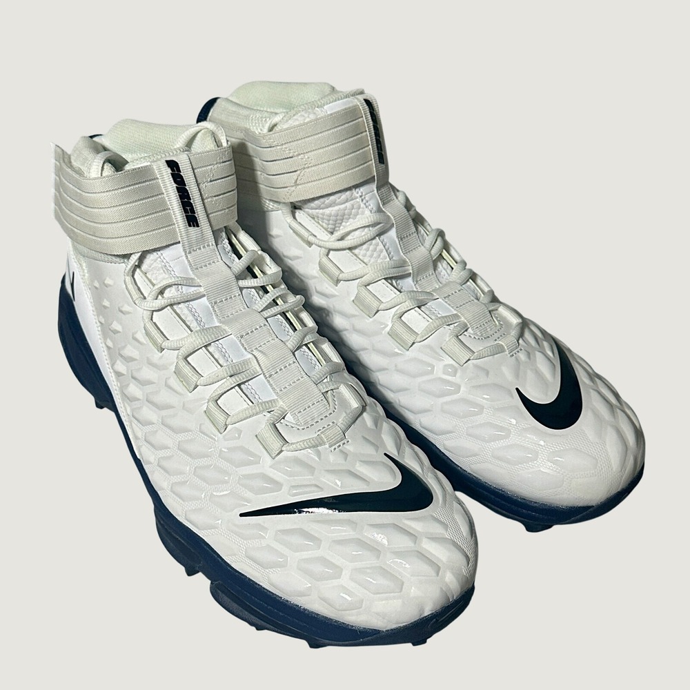 Nike Force Savage Shark 2 Mens 16 White Navy Textured Mid Football Cleats BV5448